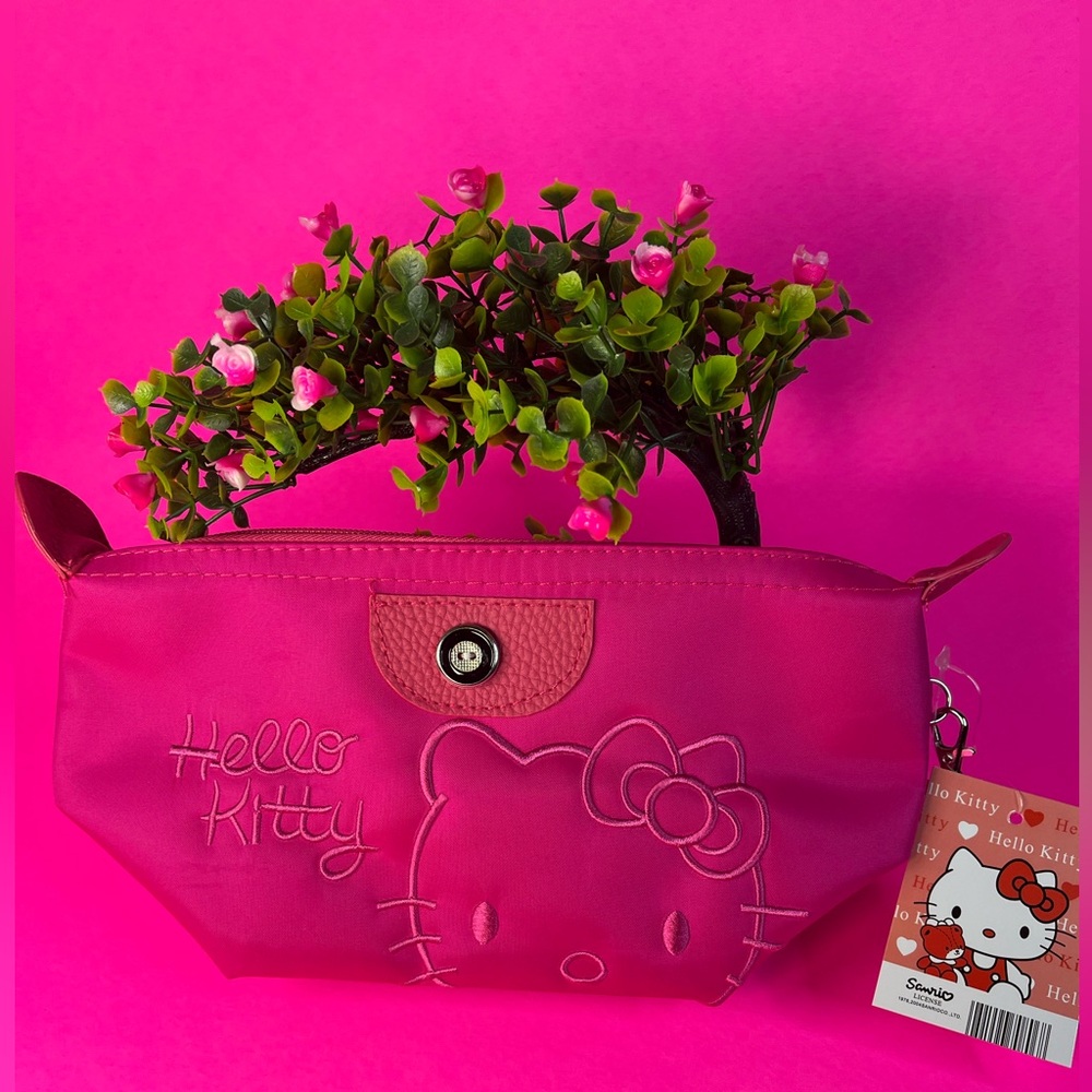 Pink Hello Kitty Makeup Bag, Waterproof Sanrio Cosmetic Pouch 28cm x 11cm